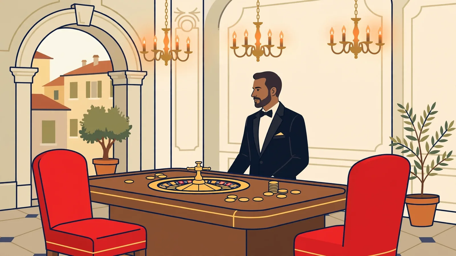 Lusso interno di un casinò italiano con tavolo roulette